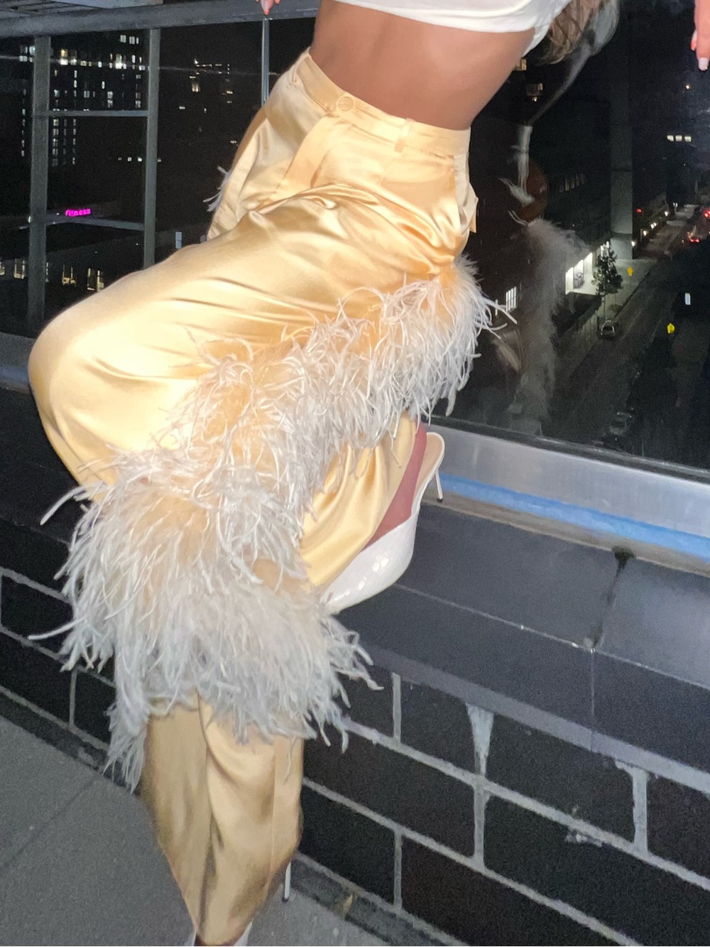 LAPOINTE Ostrich feather silk pants - yellow
